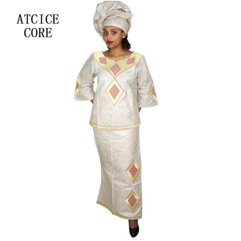Women's Embroidered Long Dress with Matching Headscarf, image 2 of 6 – Flexi Africa
