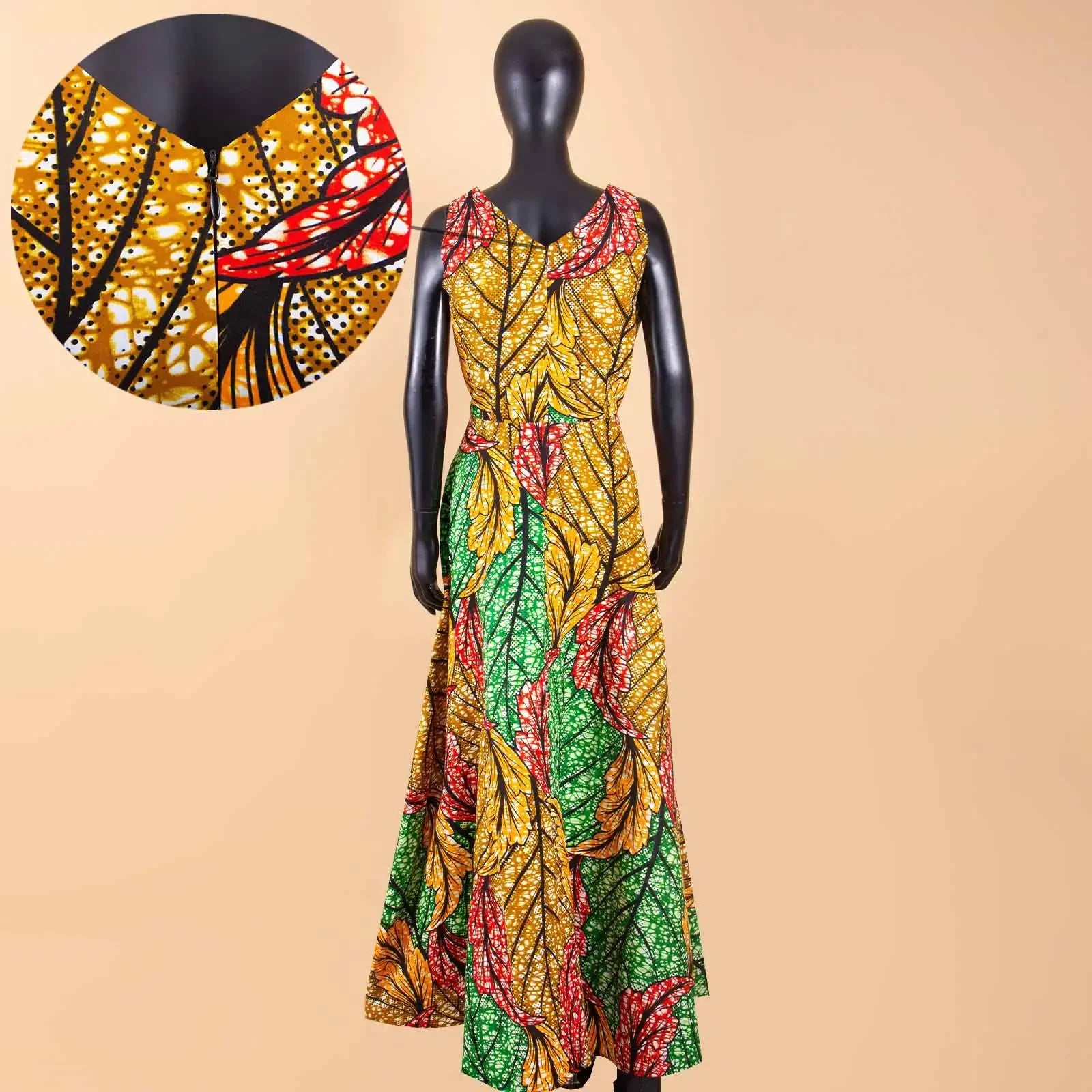 Buy African Print Maxi Dress for Women – Deep V-Neck Sleeveless High-Waist Ankara Dress Plus Size Party Wear