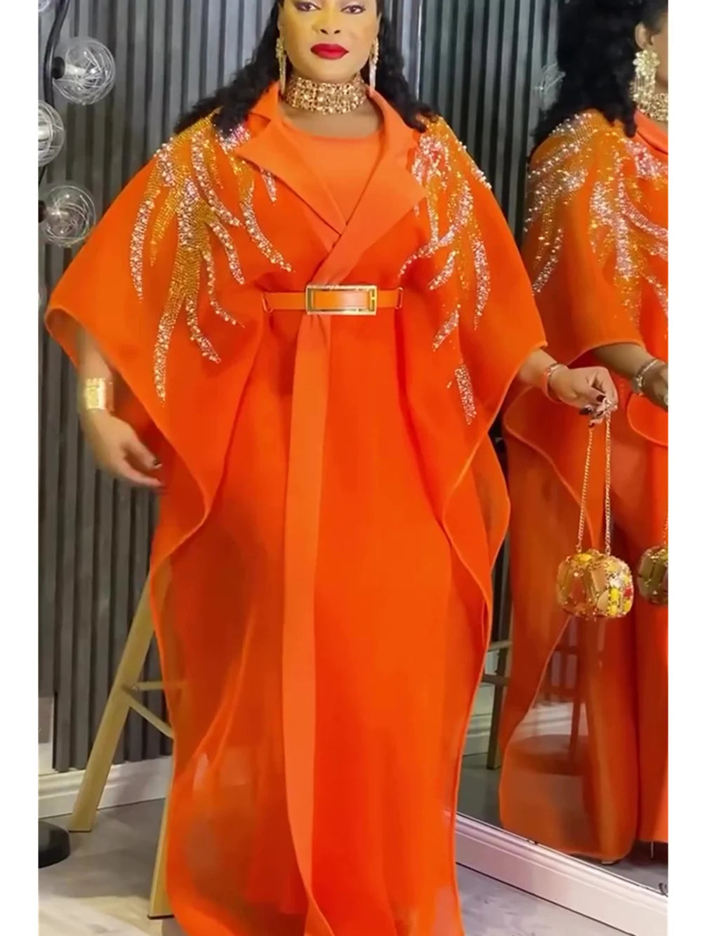 Women's Dashiki Kaftan Boubou 2-Piece Set – Diamond Embroidery Gown & Coat – alternate view 5
