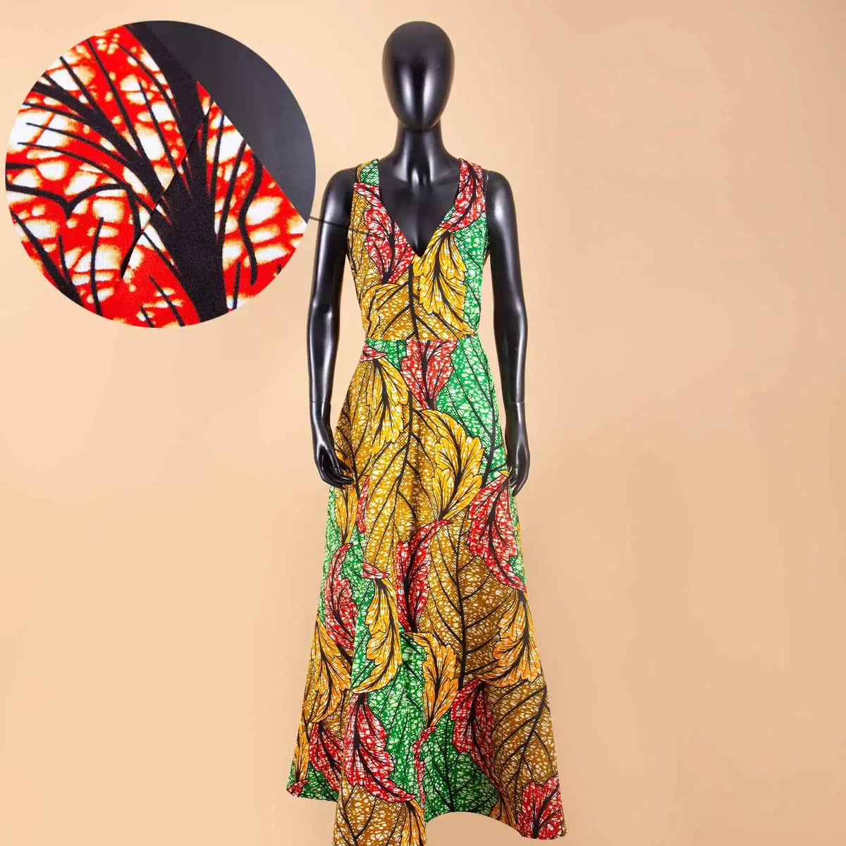 Buy African Print Maxi Dress for Women – Deep V-Neck Sleeveless High-Waist Ankara Dress Plus Size Party Wear
