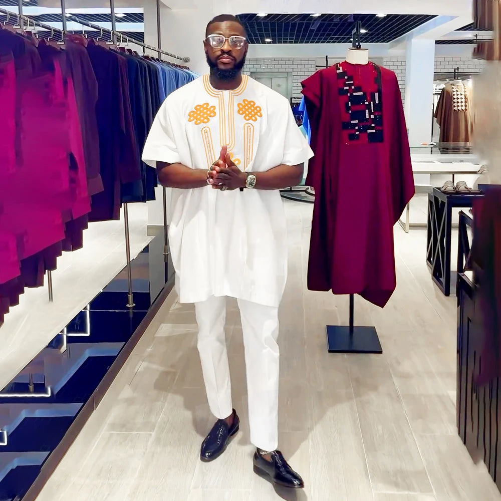 Buy African Clothes For Men 2PC Set White Tops Pants Clothing Ramadan Party Wedding Dress for only $35.09 at Flexi Africa!