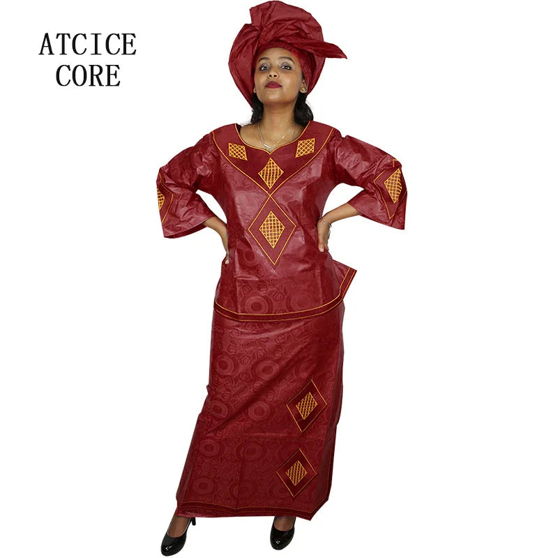Women's Embroidered Long Dress with Matching Headscarf, main product image – Flexi Africa