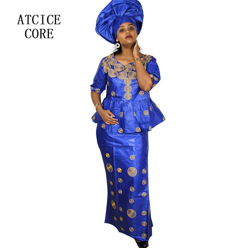 Women's Bazin-Inspired Embroidered Long Occasion Dress, image 5 of 5 – Flexi Africa