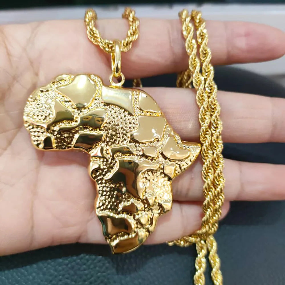 Gold Plated African Map Pendant with 60cm Chain Fashion Styles Statement Mermaid Jewelry Women Men Temperament Chain - Flexi Africa - Flexi Africa offers Free Delivery Worldwide - Vibrant African traditional clothing showcasing bold prints and intricate designs