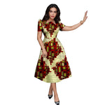 Buy African Print Collar Mid-Calf Dress – Short Sleeve Elegant Party & Casual Wear for only $56.54 at Flexi Africa!