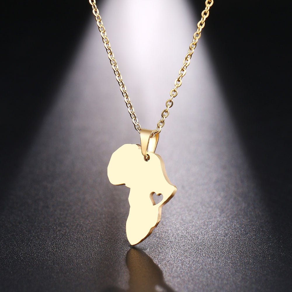 Africa Map Gold Pendant Necklace 45cm Stainless Steel Engagement Jewelry - Flexi Africa - Flexi Africa offers Free Delivery Worldwide - Vibrant African traditional clothing showcasing bold prints and intricate designs