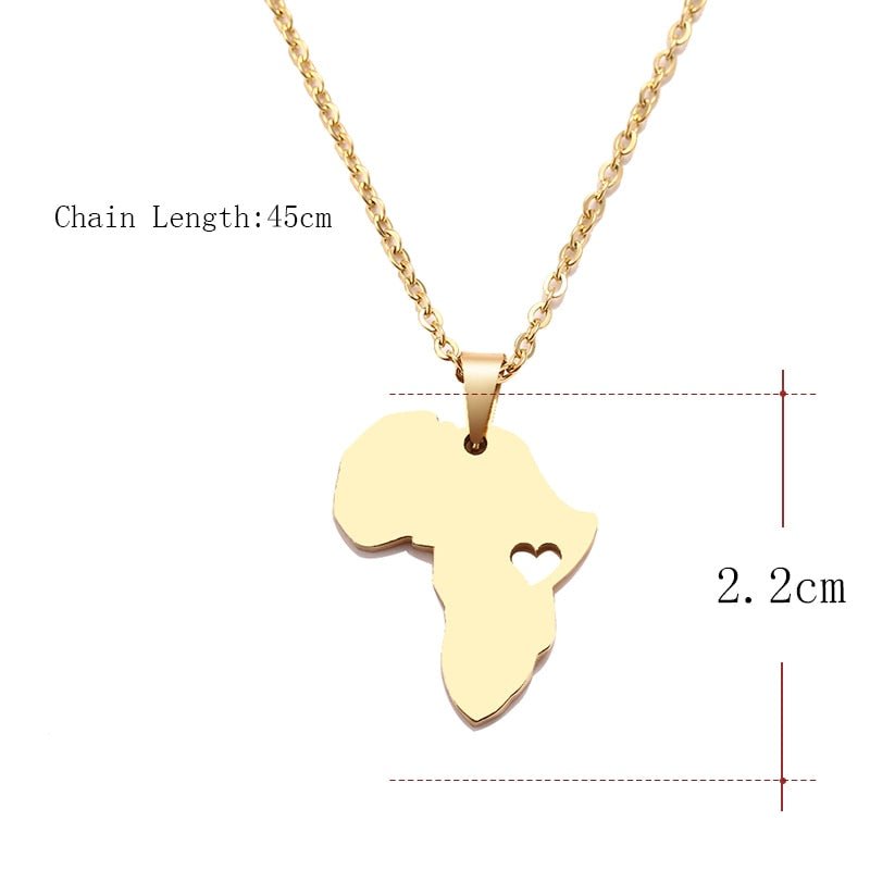 Africa Map Gold Pendant Necklace 45cm Stainless Steel Engagement Jewelry - Flexi Africa - Flexi Africa offers Free Delivery Worldwide - Vibrant African traditional clothing showcasing bold prints and intricate designs