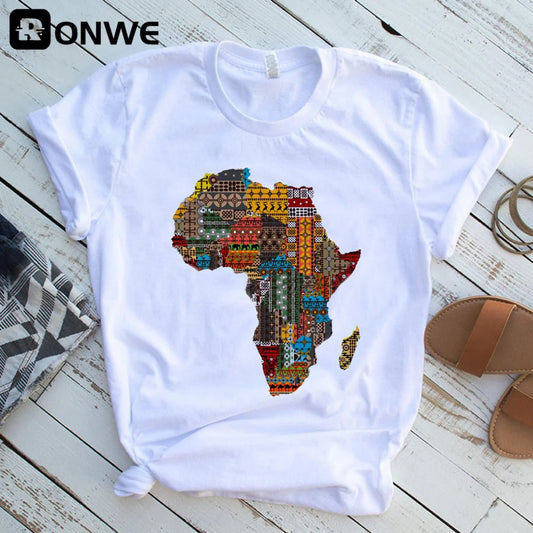 Africa Map Graphic Women's T-Shirt - Chic White Tee for Streetwear & Summer Style - Free Delivery Worldwide only at Flexi Africa