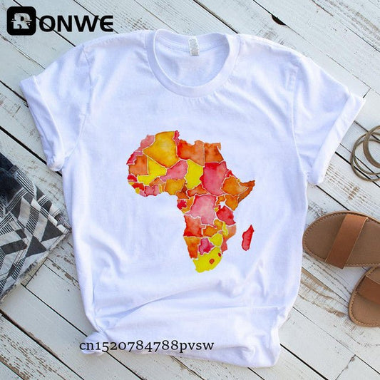 Africa Map Graphic Women's T-Shirt - Chic White Tee for Streetwear & Summer Style - Flexi Africa - Free Delivery