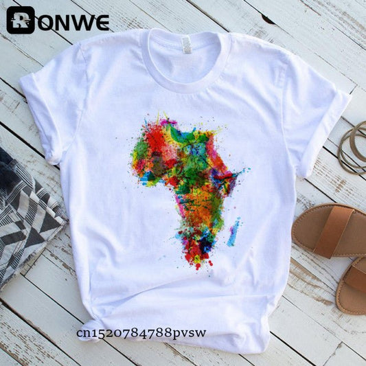 Africa Map Graphic Women's T-Shirt - Chic White Tee for Streetwear & Summer Style - Flexi Africa - Free Delivery