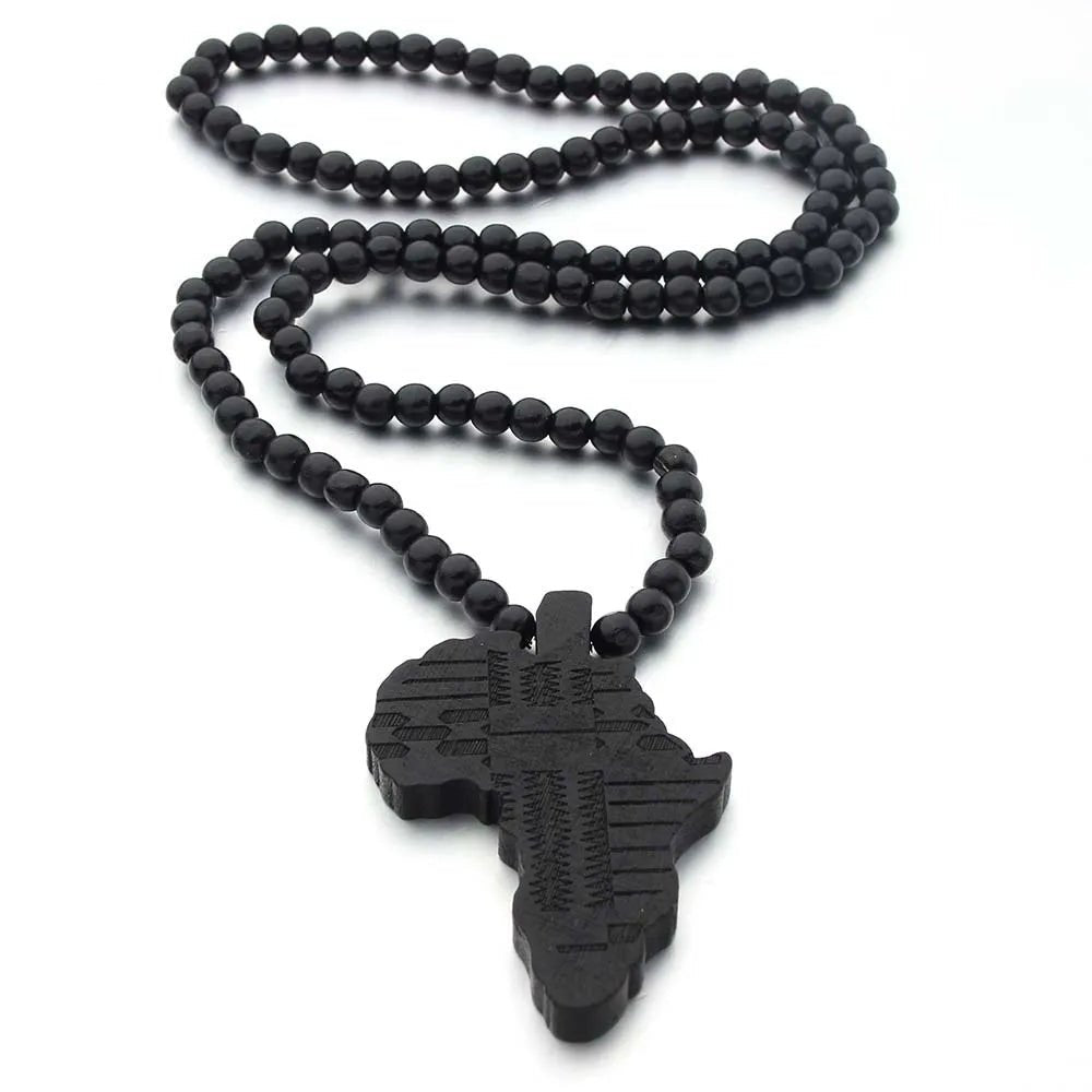 Africa Map Necklace Unisex Wooden Pendant Bead String Necklace Jewelry - Flexi Africa - Free Delivery Worldwide only at www.flexiafrica.com