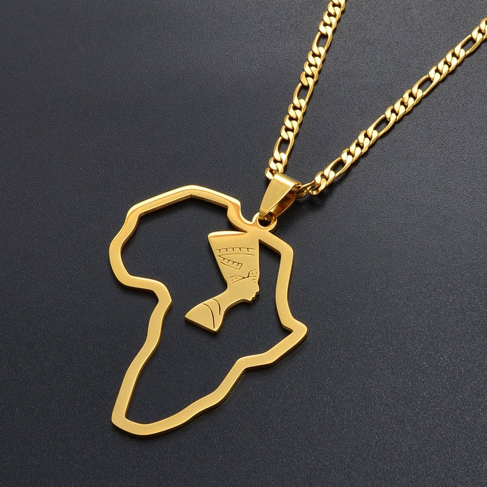 Africa Map Nefertiti Pendant Necklaces in Gold - Flexi Africa - Free Delivery Worldwide only at www.flexiafrica.com