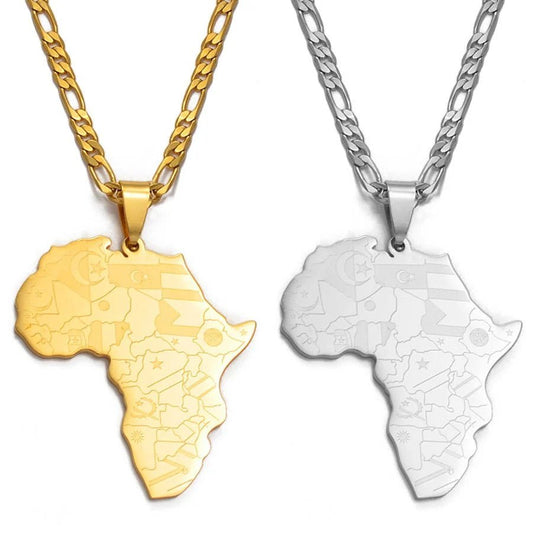 Africa Map Pendant Necklaces in Silver and Gold: Stylish Jewelry for Women and Men - Free Delivery Worldwide only at Flexi Africa