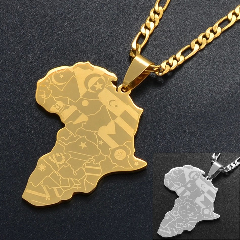 Africa Map Pendant Necklaces in Silver and Gold: Stylish Jewelry for Women and Men - Flexi Africa - Free Delivery Worldwide