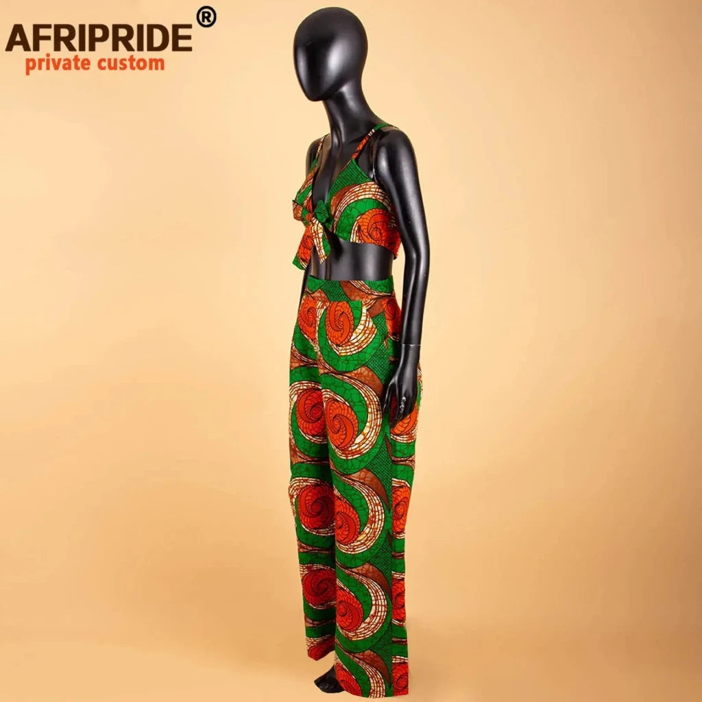 African 2 Piece Set for Women Dashiki Strapless Short Top+full Length Print Pants Ankara Clothing Attire AFRIPRIDE A1826005 - Free Delivery Worldwide only at Flexi Africa