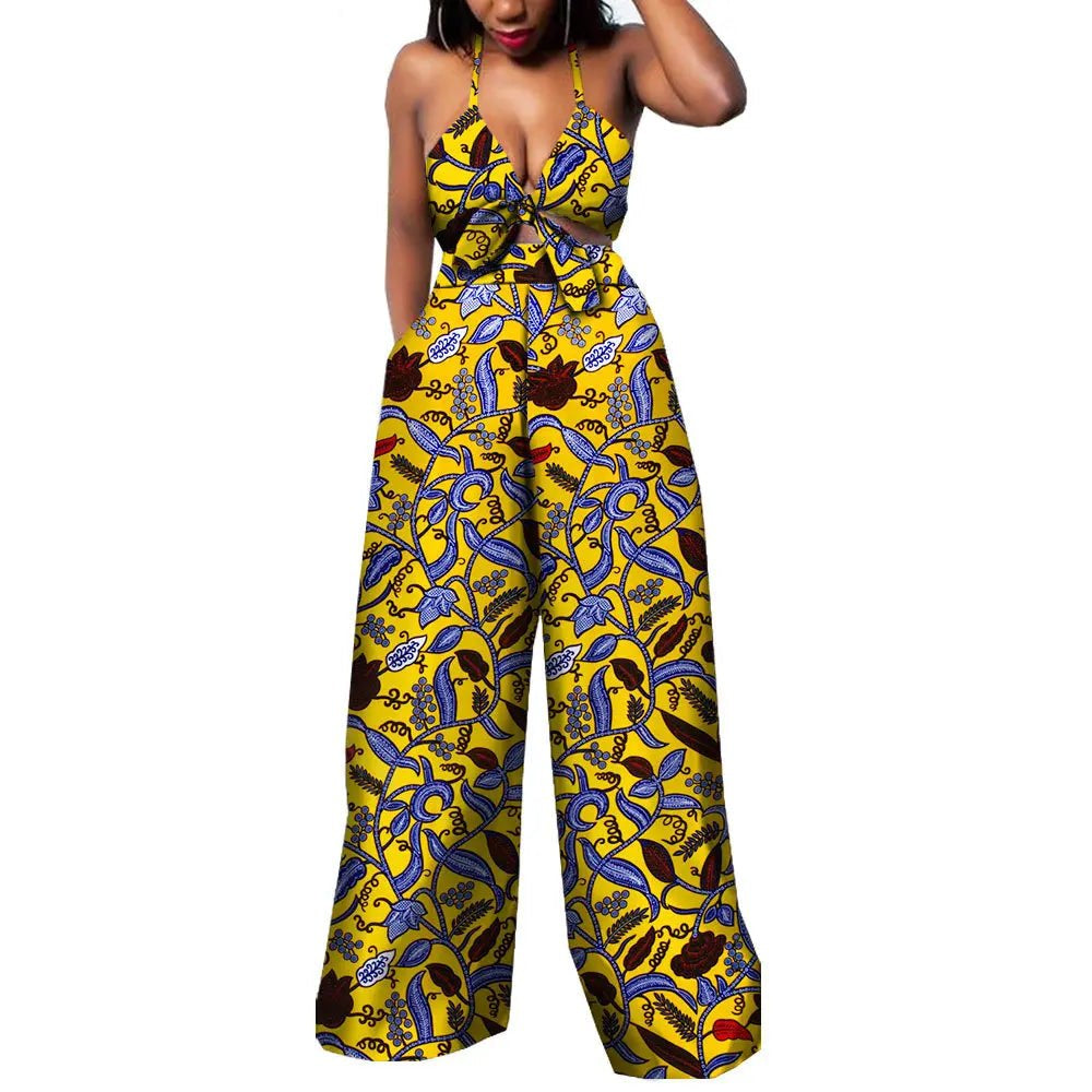 African 2 Piece Set for Women Dashiki Strapless Short Top+full Length Print Pants Ankara Clothing Attire AFRIPRIDE A1826005 - Free Delivery Worldwide only at Flexi Africa