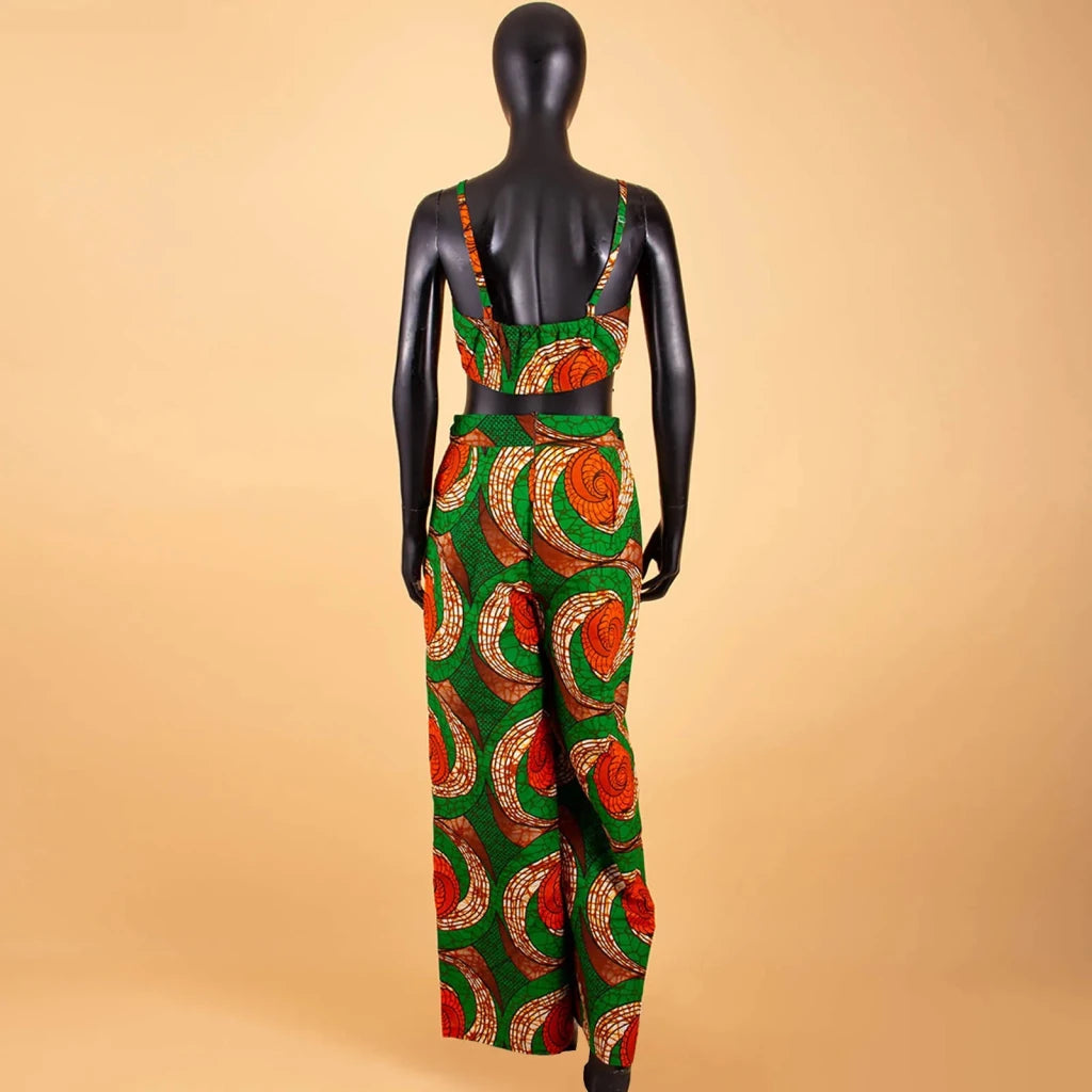 African 2 Piece Set for Women Dashiki Strapless Short Top+full Length Print Pants Ankara Clothing Attire AFRIPRIDE A1826005 - Free Delivery Worldwide only at Flexi Africa