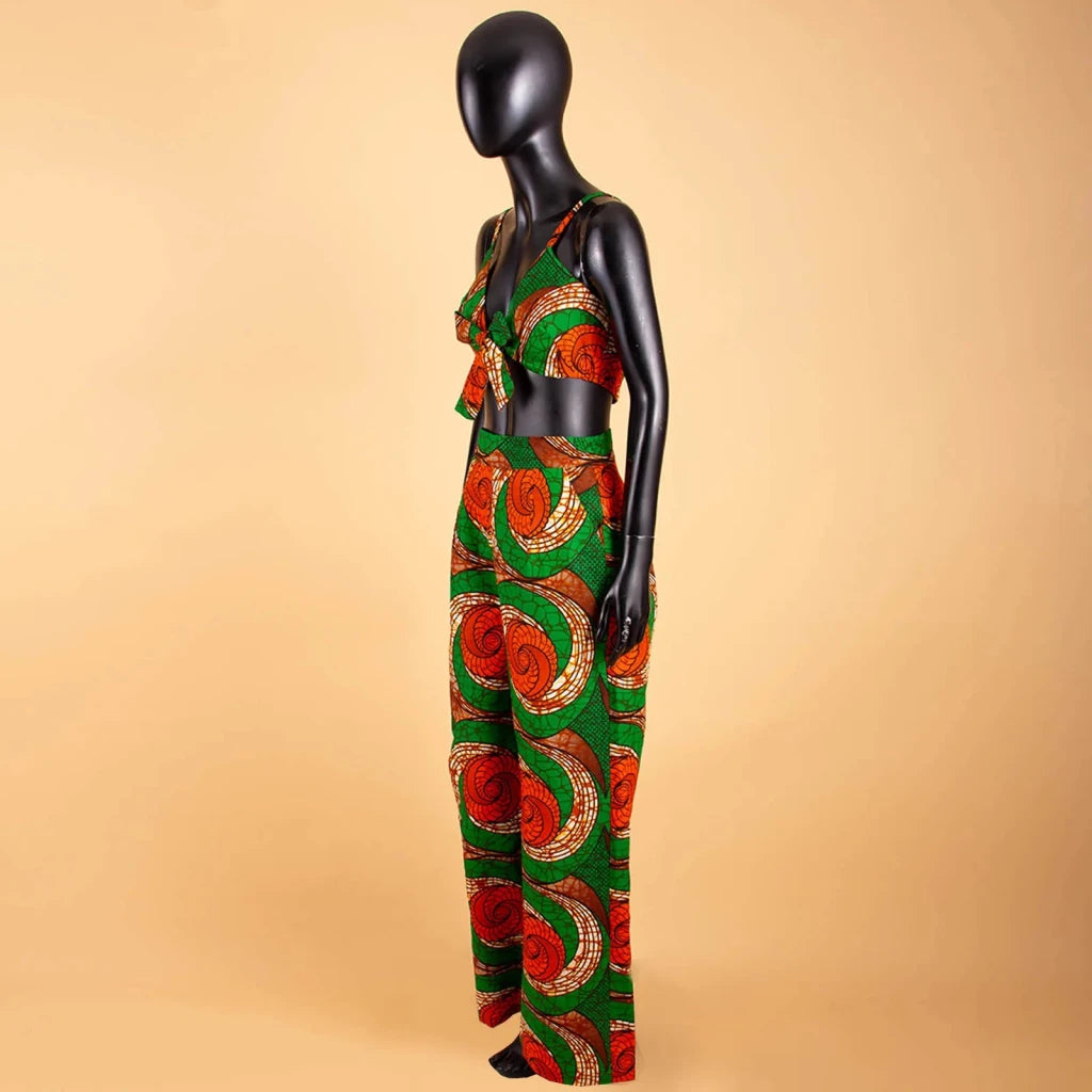 African 2 Piece Set for Women Dashiki Strapless Short Top+full Length Print Pants Ankara Clothing Attire AFRIPRIDE A1826005 - Free Delivery Worldwide only at Flexi Africa