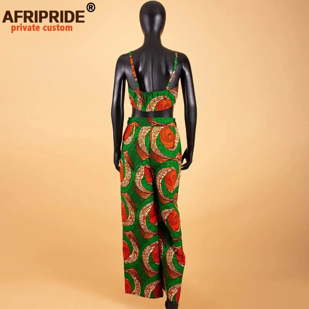 African 2 Piece Set for Women Dashiki Strapless Short Top+full Length Print Pants Ankara Clothing Attire AFRIPRIDE A1826005 - Free Delivery Worldwide only at Flexi Africa
