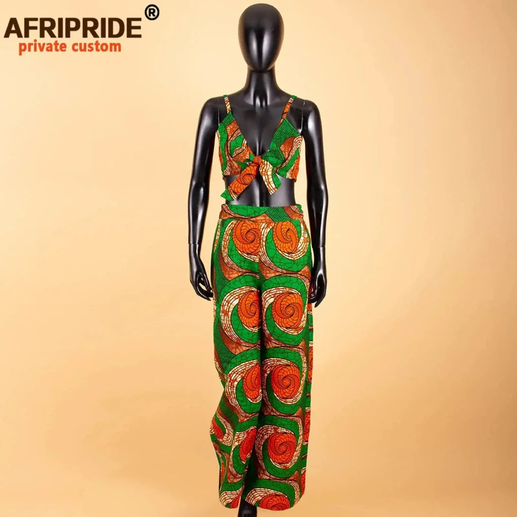 African 2 Piece Set for Women Dashiki Strapless Short Top+full Length Print Pants Ankara Clothing Attire AFRIPRIDE A1826005 - Free Delivery Worldwide only at Flexi Africa