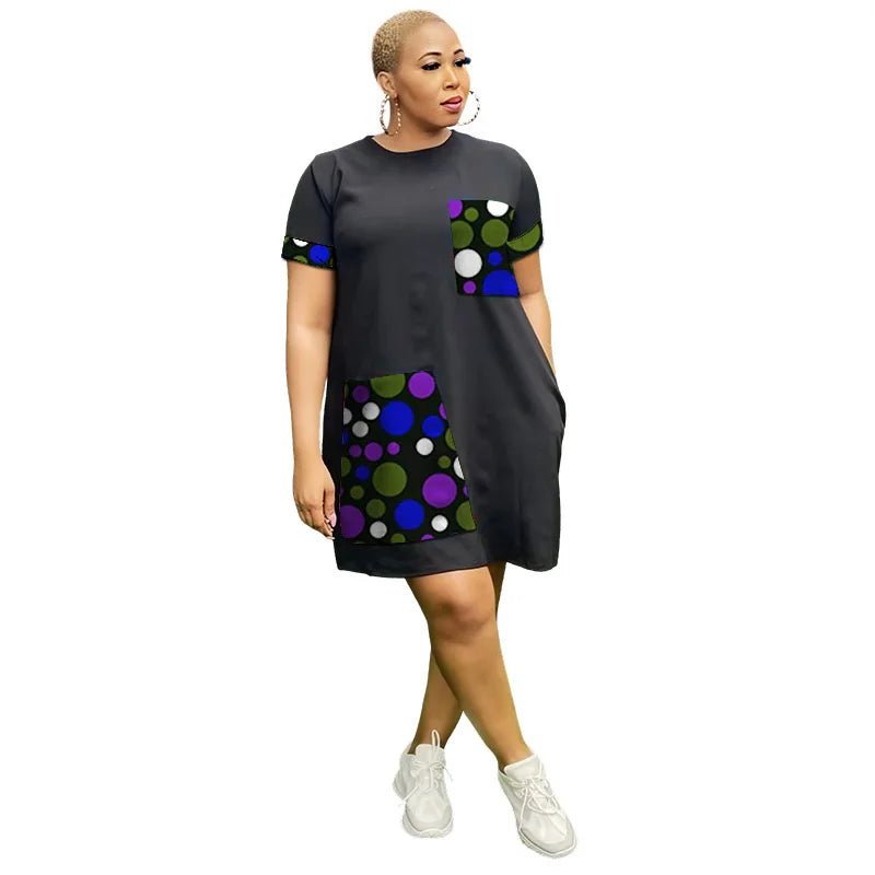 Flexi Africa Black O-Neck African Ankara Dress for Women 8 / M