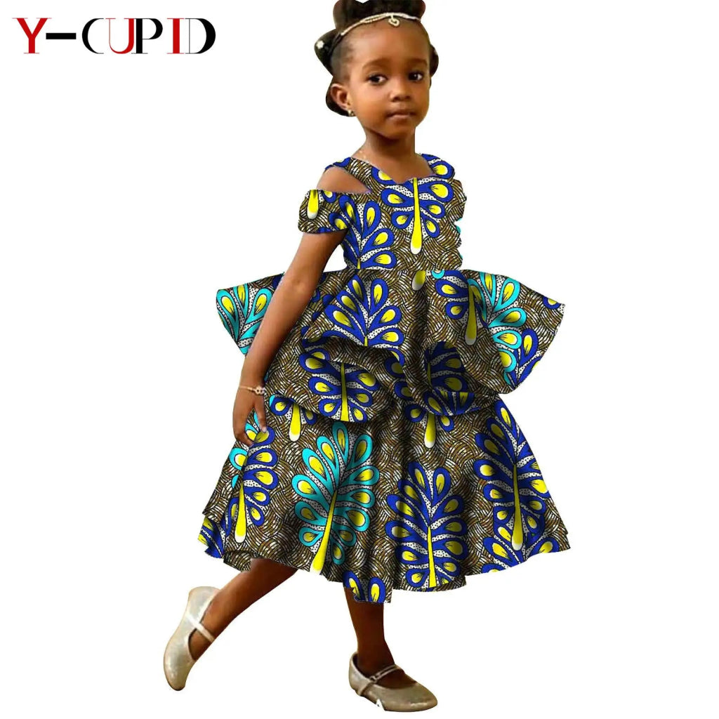African Ankara Dress for Girls – Double - Layer Ruffles Bazin Riche Kids Party Dress - Free Delivery Worldwide only at Flexi Africa