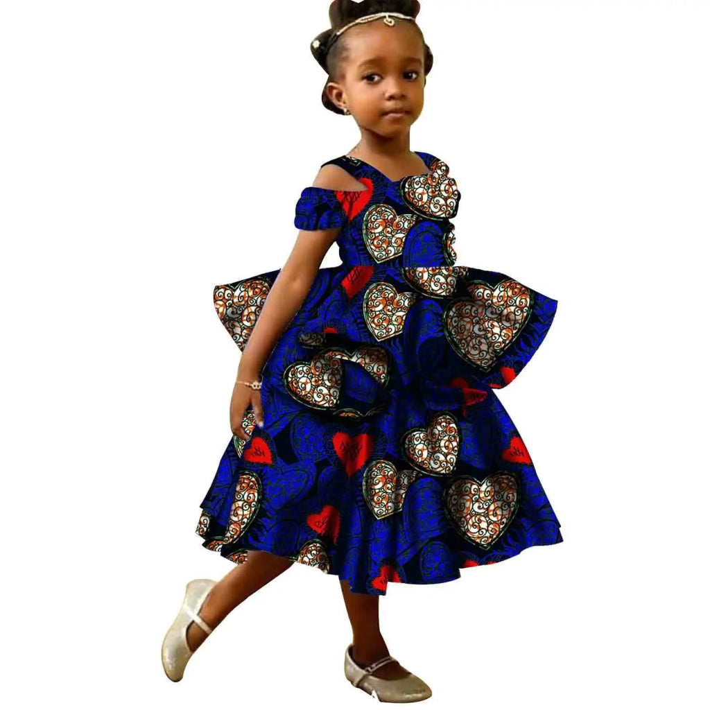 African Ankara Girls Dress – Ruffles Bazin Kids Party Dress