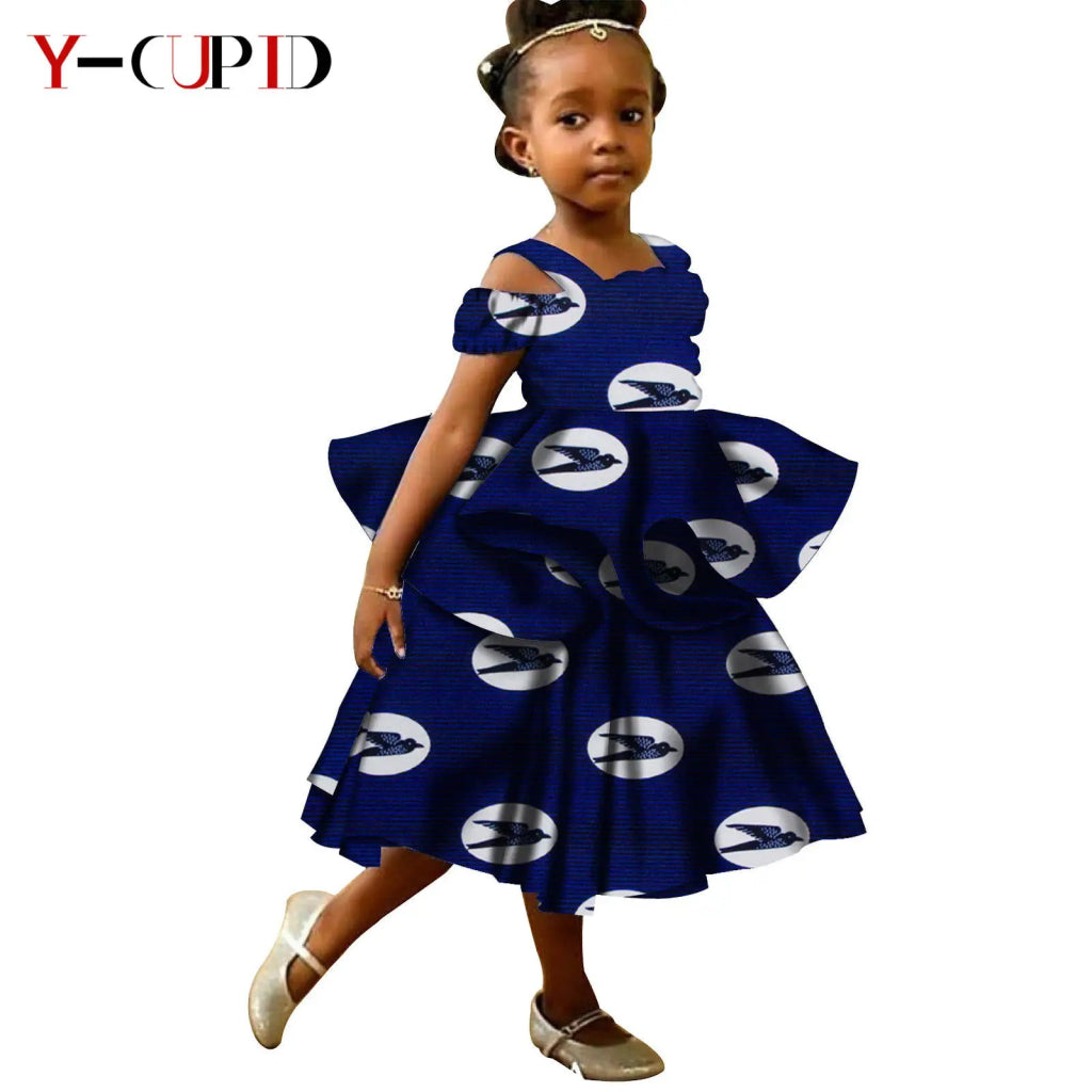 African Ankara Girls Dress - Ruffles Bazin Kids Party Dress 779 / XL