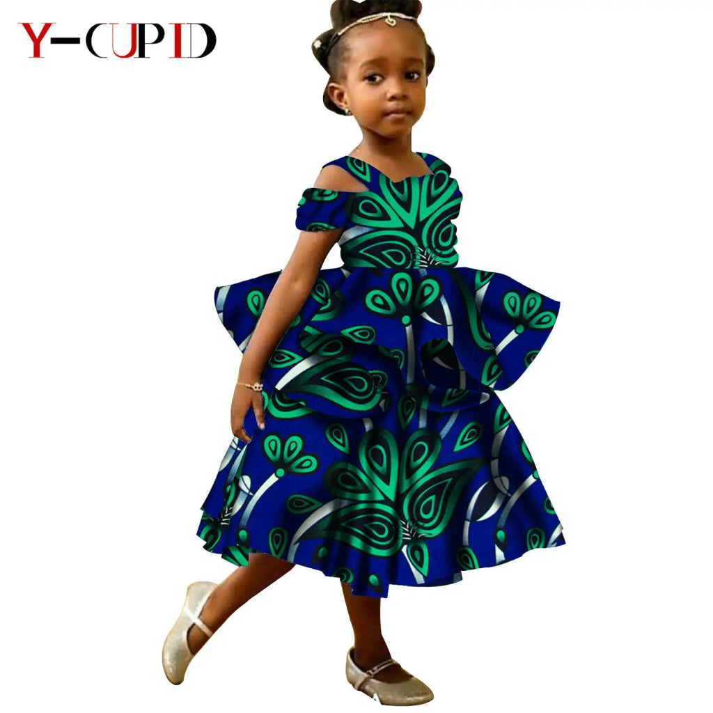 African Ankara Girls Dress - Ruffles Bazin Kids Party Dress 712 / XXL African Ankara Girls Dress - Ruffles Bazin Kids Party Dress 712 / XXL