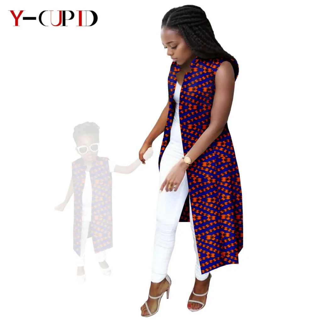 African Ankara Long Vest – Dashiki Cotton Mother Daughter Matching Outfit - Free Delivery Worldwide only at Flexi Africa