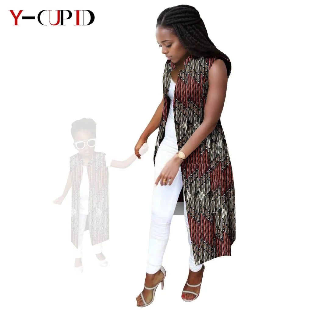 African Ankara Long Vest – Dashiki Cotton Mother Daughter Matching Outfit - Free Delivery Worldwide only at Flexi Africa