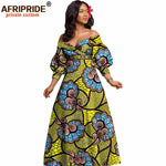 African Ankara Off Shoulder Maxi Dress – Deep V - Neck High Waist Long Dress - Free Delivery Worldwide only at Flexi Africa