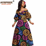 African Ankara Off Shoulder Maxi Dress – Deep V - Neck High Waist Long Dress - Free Delivery Worldwide only at Flexi Africa