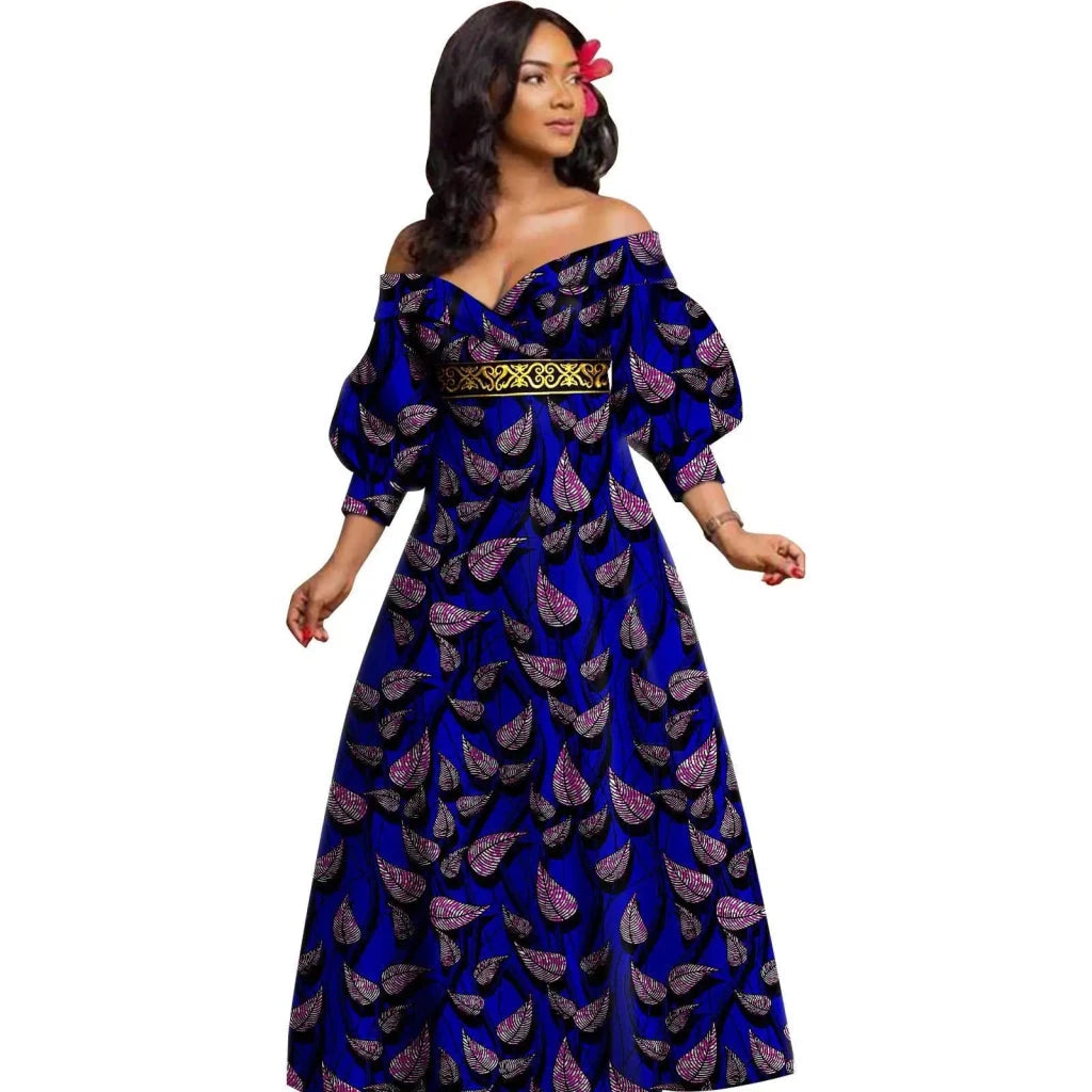 ankara off the shoulder dress Bintarealwax African Women's Bodycon Dress Off Shoulder Ruffle Elasticated Ankara Dresses African Print Strentch Long Sleeve Party Dresses Wy10863,