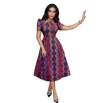 Buy African Print Collar Mid-Calf Dress – Short Sleeve Elegant Party & Casual Wear for only $56.54 at Flexi Africa!
