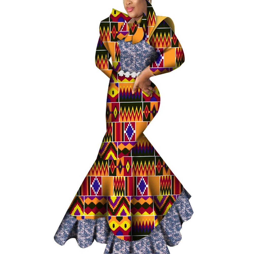 African Ankara Print Bodycon Dress for Women – Long Dashiki Evening Robe - Free Delivery Worldwide only at Flexi Africa