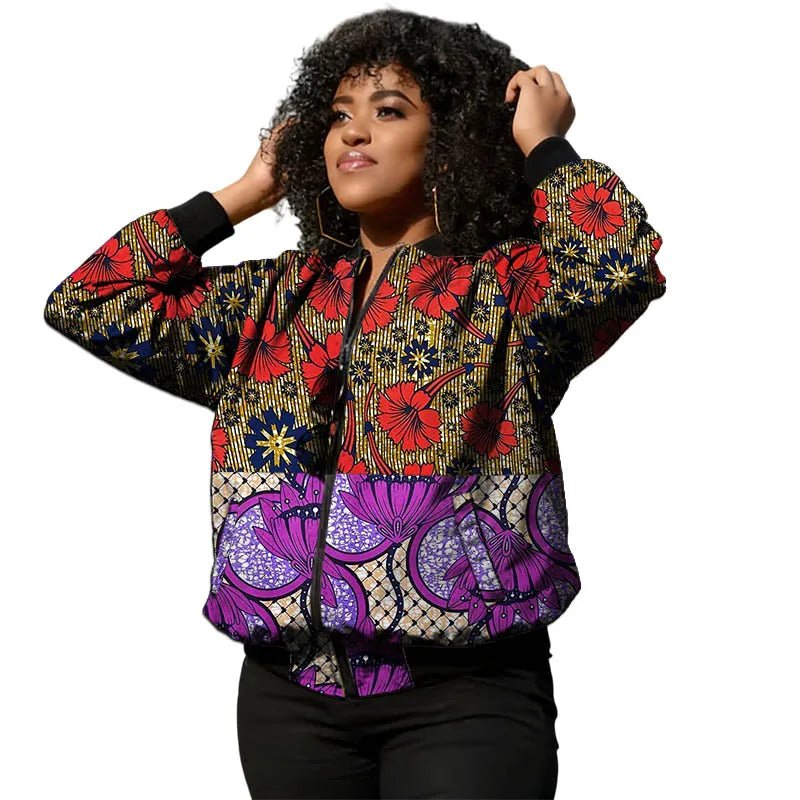 African Ankara Print Bomber Jacket for Women – Cotton Couture Zip - Up Jacket - Free Delivery Worldwide only at Flexi Africa