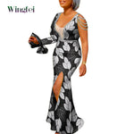 African Ankara Print Boubou Maxi Dress for Women – V-Neck Split Dashiki Party Gown - Free Delivery Worldwide only at Flexi Africa