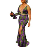 African Ankara Print Boubou Maxi Dress for Women – V-Neck Split Dashiki Party Gown - Free Delivery Worldwide only at Flexi Africa