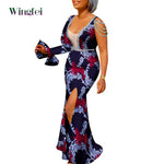 African Ankara Print Boubou Maxi Dress for Women – V-Neck Split Dashiki Party Gown - Free Delivery Worldwide only at Flexi Africa