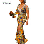 African Ankara Print Boubou Maxi Dress for Women – V-Neck Split Dashiki Party Gown - Free Delivery Worldwide only at Flexi Africa