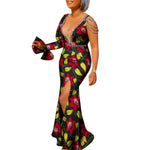 African Ankara Print Boubou Maxi Dress for Women – V-Neck Split Dashiki Party Gown - Free Delivery Worldwide only at Flexi Africa