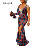 African Ankara Print Boubou Maxi Dress for Women – V-Neck Split Dashiki Party Gown - Free Delivery Worldwide only at Flexi Africa