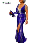 African Ankara Print Boubou Maxi Dress for Women – V-Neck Split Dashiki Party Gown - Free Delivery Worldwide only at Flexi Africa
