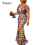 African Ankara Print Boubou Maxi Dress for Women – V-Neck Split Dashiki Party Gown - Free Delivery Worldwide only at Flexi Africa