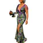African Ankara Print Boubou Maxi Dress for Women – V-Neck Split Dashiki Party Gown - Free Delivery Worldwide only at Flexi Africa