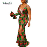 African Ankara Print Boubou Maxi Dress for Women – V-Neck Split Dashiki Party Gown - Free Delivery Worldwide only at Flexi Africa
