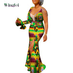 African Ankara Print Boubou Maxi Dress for Women – V-Neck Split Dashiki Party Gown - Free Delivery Worldwide only at Flexi Africa