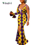 African Ankara Print Boubou Maxi Dress for Women – V-Neck Split Dashiki Party Gown - Free Delivery Worldwide only at Flexi Africa