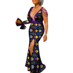 African Ankara Print Boubou Maxi Dress for Women – V-Neck Split Dashiki Party Gown - Free Delivery Worldwide only at Flexi Africa